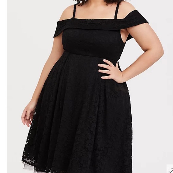 Torrid black mini skater lace off shoulder dress size 12 - Picture 1 of 7